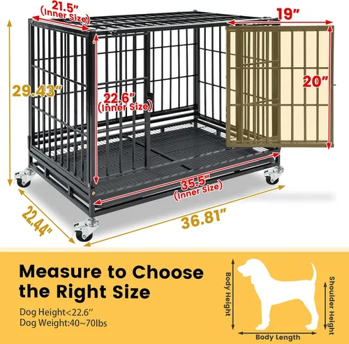 Vista 2 de Jaula apilable para perros de 36 pulgadas con ruedas con bloqueo, acceso superior, resistente e indestructible a prueba de escapes, jaula