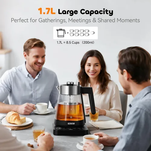 Vista 5 de Hervidor eléctrico de té con infusor Hervidor eléctrico de vidrio de 1.7 L con control de temperatura, 175 °F, temperatura mínima, apagado