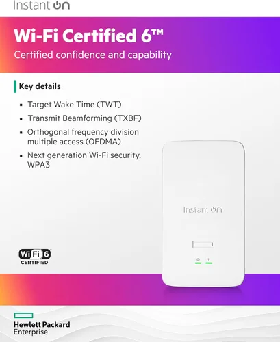Vista 5 de Punto de acceso HPE Networking Instant On AP22D 2x2 WiFi 6 para interiores Soporte de malla inteligente, seguro, para una sola habitación Fuente