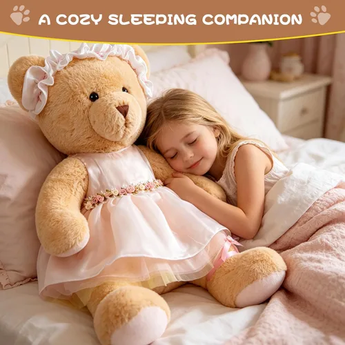 Vista 3 de Oso de peluche grande con ropa, juguete de peluche grande de 27 pulgadas con vestido, regalo gigante suave para bebés, niños, niñas, novia