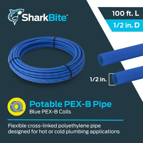 Vista 2 de SharkBite 1/2 pulgada x 100 pies azul PEX-B, tubería de agua flexible PEX para fontanería, U806B100