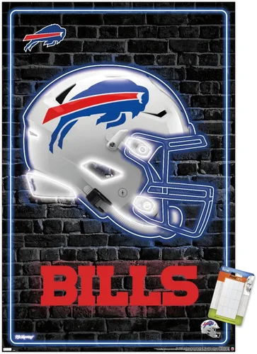 Vista 10 de NFL Buffalo Bills - Póster de pared con casco neón, 22.4 pulgadas de largo x 14.7 pulgadas de ancho, versión enmarcada de madera de granero