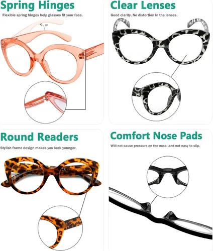 Vista 5 de Eyekepper Paquete de 4 lentes de lectura redondos para mujeres, lectores de marco grande +0.00