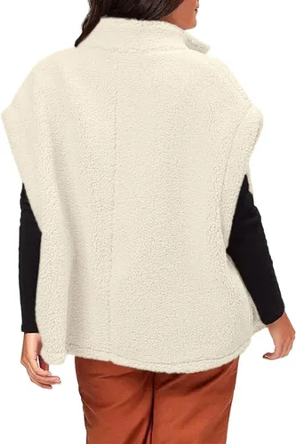 Vista 63 de Hongqizo - Chaleco de forro polar mullido para mujer, casual, de gran tamaño, cálido, con botones, chaqueta de sherpa con bolsillos