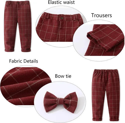 Vista 4 de Baby Boys' 4-Piece Gentleman Suit Set with Shirt, Vest, Bowtie and Pants Outfits
