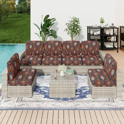 Vista 144 de hyha Fundas de cojín de sofá estampadas, fundas de sofá florales lavables para sofás con 2 cojines, fundas de cojín de patrón elástico para muebles