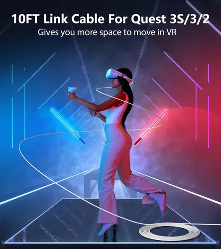 Vista 9 de YRXVW Cable de enlace de 10 pies compatible con Meta/Oculus Quest 3S, Quest 3, Quest 2/Pro, PICO 4 accesorios VR, cable de carga y cable de datos