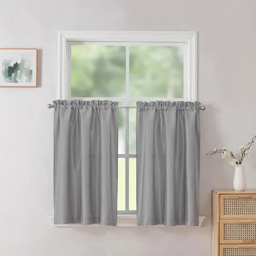 Vista 27 de Chyhomenyc Uptown - Cortinas negras de 24 pulgadas de largo, 2 paneles, cortinas cortas de seda sintética para oscurecer la habitación, cortinas