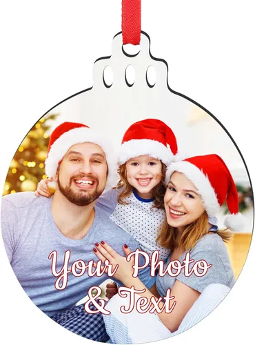 Vista 45 de Paquete de 4 adornos de Navidad personalizados 2025 de cerámica personalizada con foto y texto para decoración de árbol de Navidad, primera Navidad
