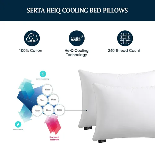 Vista 6 de Serta Juego de 2 almohadas refrescantes HeiQ de 240 hilos suaves e hipoalergénicas para dormir de espalda