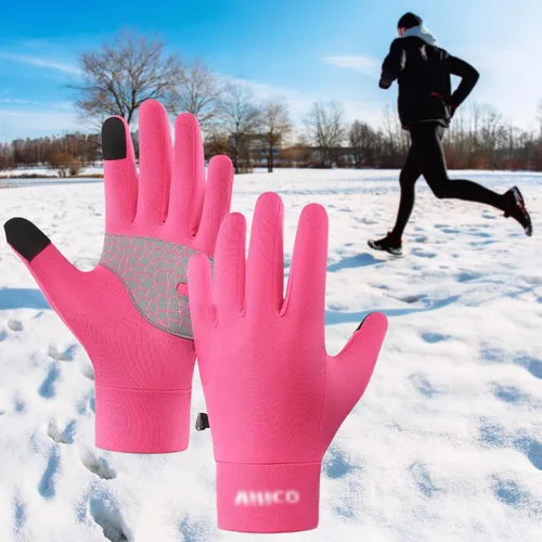 Vista 9 de Guantes de correr para hombres y mujeres, guantes de invierno para pantalla táctil, guantes térmicos ligeros con palma de silicona antideslizante