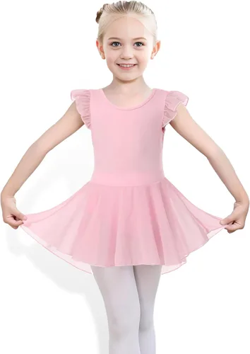 Vista 14 de iLover Vestido de leotardo clásico con tutú y mangas con volantes para niñas, para danza, gimnasia y ballet Negro