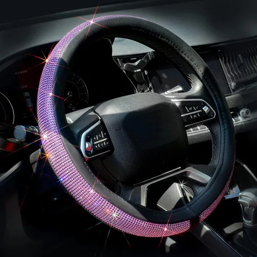 Vista 15 de Nueva funda de volante de cuero con diamantes de imitación brillantes Negro Diamonds
