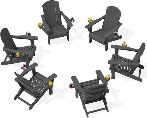 Vista 19 de SERWALL Silla Adirondack plegable, Silla Adirondack HDPE con textura de madera - gris