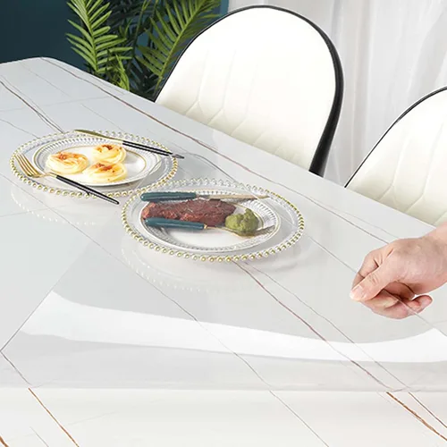 Vista 4 de WEIGE Mantel rectangular transparente de 16 x 24 pulgadas, transparente, impermeable, de plástico grueso, protector de mesa de comedor, protector