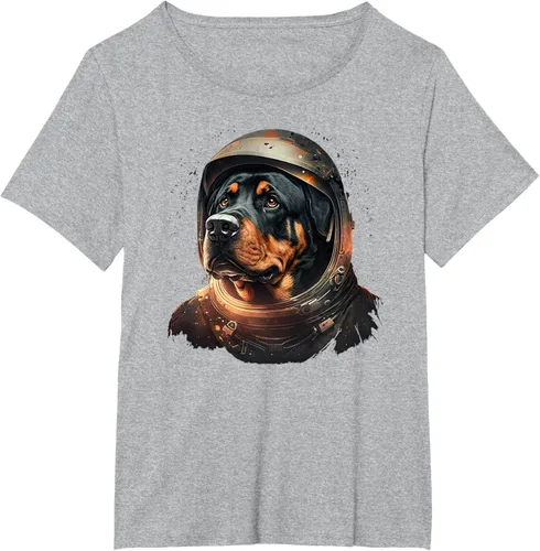 Vista 90 de Divertida camiseta Rottweiler con diseño de astronauta rottweiler en galaxia espacial, Negro