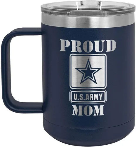 Vista 5 de PROUD ARMY MOM BLACK Taza de café de 15 oz con tapa deslizante Taza de café de viaje aislada Ideas de regalos del día de la madre de hijo o hija