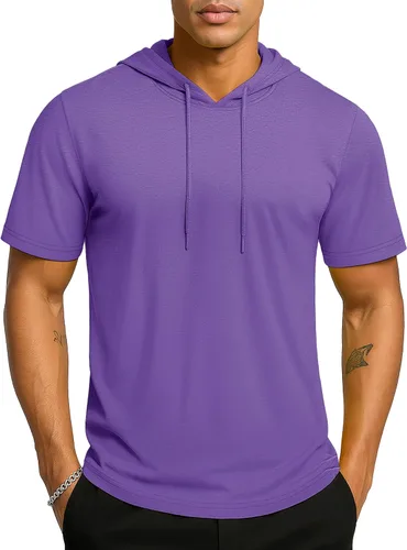 Vista 8 de TACVASEN Short Sleeve Hoodies for Men Cotton Hoodies Summer Sweatshirt Lightweight Breathable Workout Shirts Pullover Verde militar
