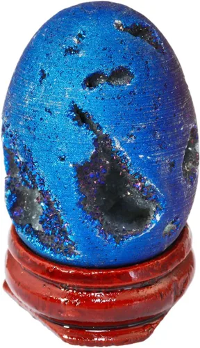 Vista 10 de TUMBEELLUWA Piedra preciosa de geoda de ágata druzy, cristal curativo de cuarzo Aura recubierto de titanio, con soporte de madera, decoración