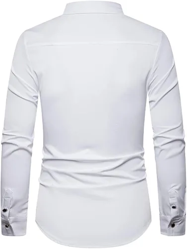 Vista 5 de YZ-Henoeng Camisas para hombre, ajustadas, manga larga, con bordado de calavera de rosa, estilo occidental, ropa de calle
