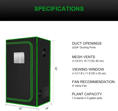 Vista 6 de Tienda de campaña pequeña para aerogarden, 18 x 18 x 36 pulgadas, sistema de cultivo hidropónico, lona Mylar de diamante 600D altamente reflectante