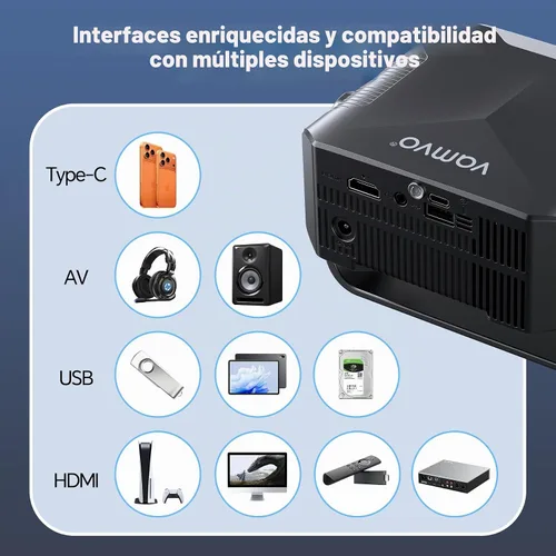 Vista 5 de Proyector para el hogar 1080P, mini proyector de películas con WiFi Bluetooth, Keystone automático, control remoto, enfoque HDMI USB compatible