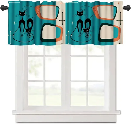 Vista 8 de Cenefa de cortina geométrica para ventanas, cenefa moderna con bolsillo para barra, 1 panel, cortinas cortas abstractas para playa, cortinas cortas