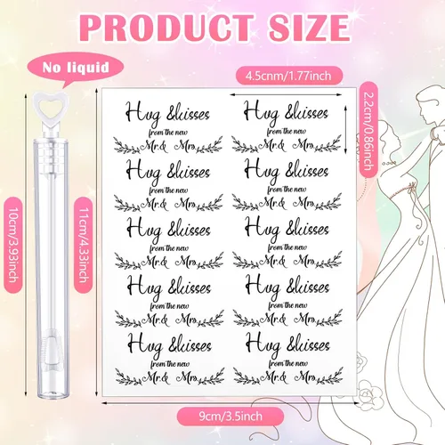 Vista 2 de Kathfly 200 mini varitas de burbujas de corazón blanco con 200 calcomanías, mini burbujas a granel para bodas, aniversarios, celebraciones