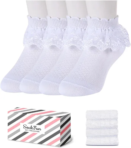 Vista 15 de sockfun Calcetines con volantes para bebé, calcetines de encaje con volantes para niños pequeños y niñas