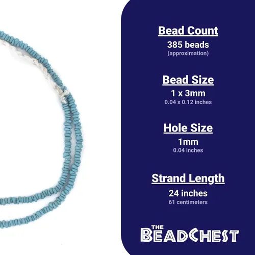Vista 4 de TheBeadChest - Cuentas Heishi de cristal azul turquesa de 0.156 pulgadas, hebra de cuentas espaciadoras de Java indonesio de 24 pulgadas
