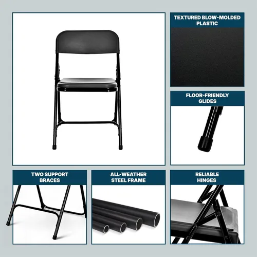 Vista 9 de OEF Furnishings OEF810 OEF800 Series Silla plegable de plástico ligero (asiento negro, marco negro, paquete de 4)