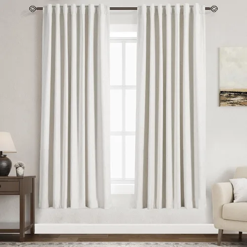 Vista 83 de Nanspring Cortinas de lino 100% opacas para dormitorio, 96 pulgadas de largo, con pestaña trasera, bolsillo para barra, aislamiento térmico, cortina