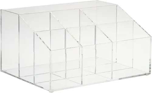 Vista 3 de Bright Creations Organizador de escritorio acrílico con 7 compartimentos, transparente, 8.7 x 6.5 x 4.52 pulgadas, organizador de escritorio de 7
