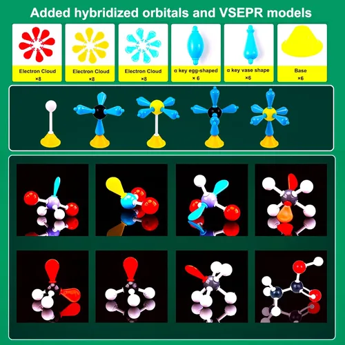 Vista 3 de EXBEPE - Kit de 406 piezas de modelo molecular de química, juego de construcción de moléculas orgánicas e inorgánicas, suministros educativos