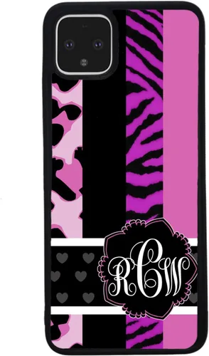 Vista 3 de Funda de goma negra con monograma de cebra de leopardo animal compatible con Google Pixel 10, 10 Pro, 10 Pro XL, 9a, 9 Pro, Pixel 9, Pixel 9 Pro XL