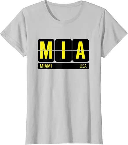 Vista 25 de MIA Miami Florida USA Travel Souvenir Yellow Text Camiseta, Blanco