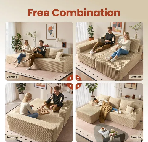 Vista 8 de ovios Sofá seccional Cloud de 96 pulgadas con chaise en forma de L, sofá modular moderno con asiento profundo, sofás tapizados para sala de estar
