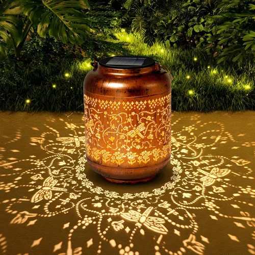 Vista 9 de Regalos de cumpleaños para mujeres, mamá, abuela, faroles solares de mariposa para exteriores, impermeables, cobre metal, luces solares colgantes
