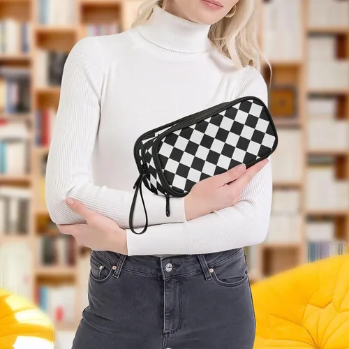 Vista 7 de Nylon grande cremallera lápiz bolsa cuadros negro blanco gran capacidad lápiz lápiz caso papelería para hombre de escuela secundaria estuche