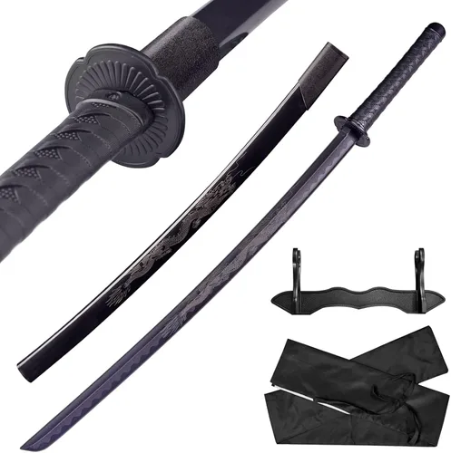 Vista 13 de Espada katana japonesa – Hoja negra de polipropileno con Saya, espada de entrenamiento Samurai para cosplay, 40.1 pulgadas