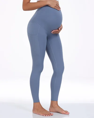 Vista 43 de WHOUARE Leggings de maternidad sobre el vientre con bolsillos para mujer, cintura alta, entrenamiento, pantalones de yoga