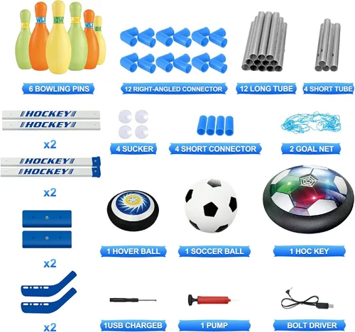 Vista 2 de HopeRock Juego de bolos de hockey hover 3 en 1, juguetes para interiores y exteriores para niños de 3 a 12 años, juguetes exteriores con luces LED
