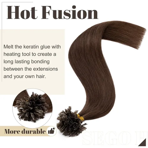Vista 252 de SEGO Extensiones de cabello humano con micro cuentas, extensiones de cabello humano con micro bucle, lacio, natural, fusión fría, 1.76 oz/paquete