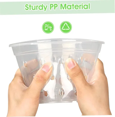 Vista 5 de 5 macetas de plástico transparente para orquídeas con agujeros y platillos, macetas transparentes para trasplantar, excelente drenaje y ventilación