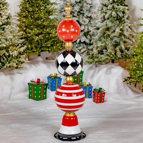 Vista 10 de Torre de adorno navideño de hierro de 5.5 pies de alto (rombos y tiras)