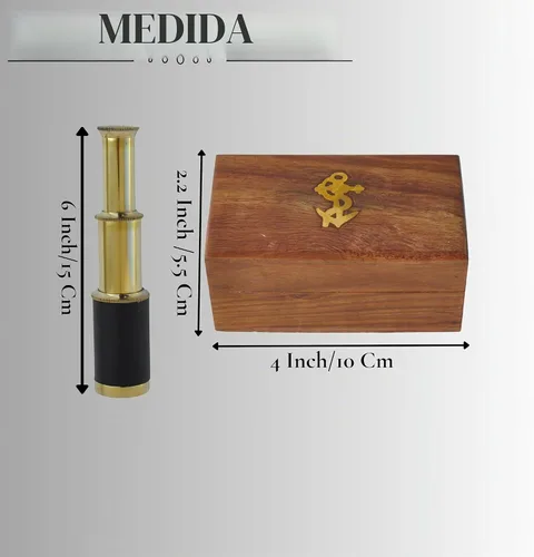 Vista 4 de Telescopio de latón de mano de 6" pulgadas con caja de madera - Navegación pirata 6" Negro