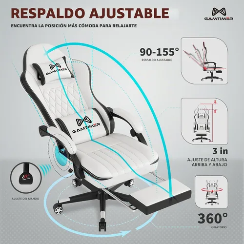Vista 6 de Gamtimer Silla Gaming con Reposapiés, Silla Ergonómica para Computadora, Material Transpirable de PU con Reposacabezas y Soporte Lumbar, Adecuada