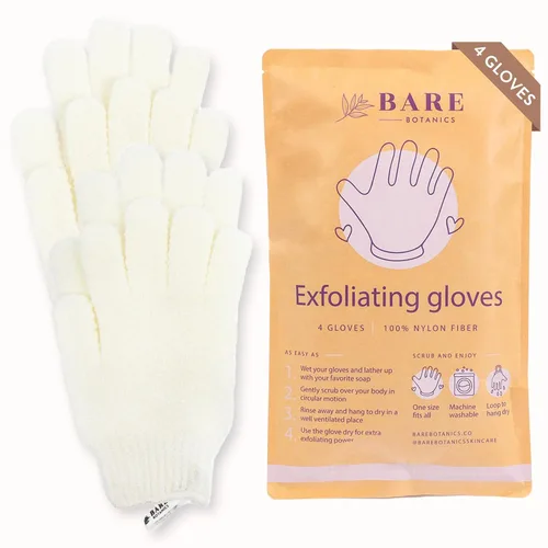 Vista 4 de Bare Botanics Guantes de ducha exfoliantes + exfoliante de sal corporal de árbol de té de lavanda