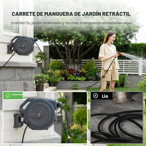Vista 3 de Giraffe Tools PRO - Carrete de manguera de jardín retráctil de servicio pesado, rebobinado automático de 78 pies y 1/2 pulgada con bloqueo