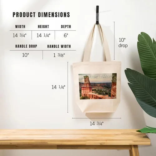 Vista 5 de Lantern Press Amarillo, Texas, Palo Duro Canyon, Lighthouse (100% Cotton Canvas Reusable Tote Bag)